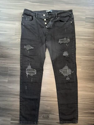 Vaqueros Amiri Hombre Rasgados Calce Ajustado Talla 38, Negro Mate Nuevos Excelente Estado Foto 1 de 4