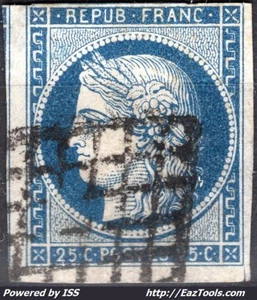 FRANCE CERES 25c BLEU N° 4 AVEC OBLITERATION GRILLE A VOIR - Picture 1 of 1