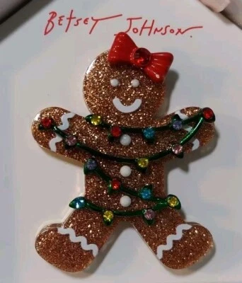 ¡NUEVO EN CAJA! Broche/Pin luces navideñas Betsey Johnson Jingle Bell Bling pan de jengibre niña Foto 1 de 4