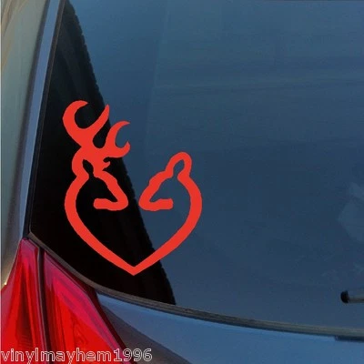 VINYL MAYHEM Buck and Doe with Heart vinyl sticker decal browning hunting shooting truck suv