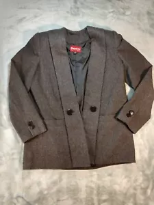 Vintage Sasson 80er Jahre Damen grau schwarz Wolle Blazer Gr. 6 Schulterpolster - Bild 1 von 9