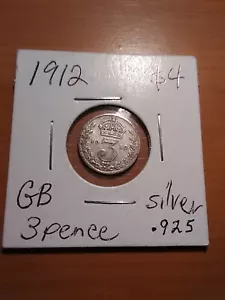 Great Britiain 1912 3 Pence World Coin, .925 Silver - Picture 1 of 3
