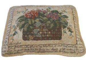 Annie LaPoint Tapestry Pillow with Flowers In A Basket And Psalm 23.