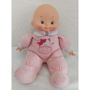 Cititoy Soft Cloth Baby Doll Vinyl Head No Pacifier Pink Cow Outfit Vintage 10" - Picture 1 of 6