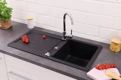 Küchenspüle Einbauspüle Granit Spülbecken Spüle 86 x 43 Schwarz Respekta Atlanta - Bild 1 von 4