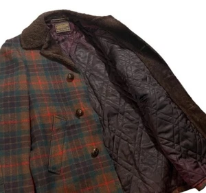 1970’s Pendleton Wool Plaid Coat Heavy Fur Trim - Picture 1 of 4