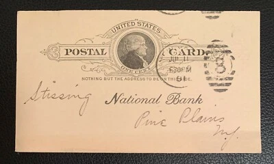 1891 US POSTAL CARD UX9 THE AMERICAN EXCHANGE NATIONAL BANK PINE PLAINS NY VF - Image 1 of 2