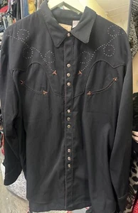 Scully Embroidered Pearl Snap Shirt Mens Black Western Rodeo Xl - Picture 1 of 10