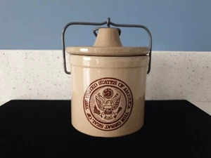 VINTAGE Stoneware Butter Jar Cheese Presidential Seal United States America USA - Picture 1 of 12