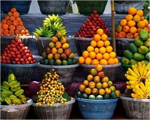 Décoration affiche murale Stand de fruits Est de Bali Indonésie 30 x 24 cm - Imagen 1 de 1