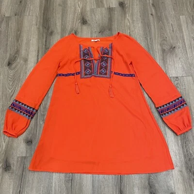 GB Gianni Bini Vestido Campesino Naranja Juniors Talla XS Mangas Largas Volantes Azteca Foto 1 de 4