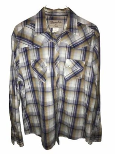 Rancher By Wrangler Men’s Shirt XL Blue Plaid Long Sleeves 2 Pockets Snap Front - Picture 1 of 7