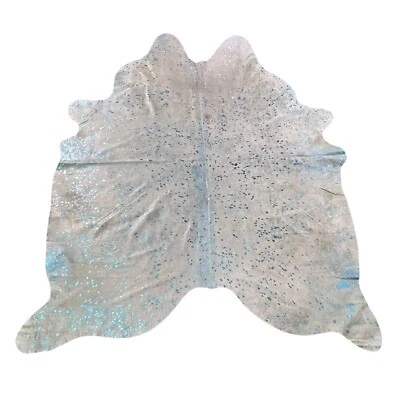 Alfombra de cuero de vaca turquesa metálico (una pequeña marca) Tamaño: 7x6 pies Y-065 Foto 1 de 4