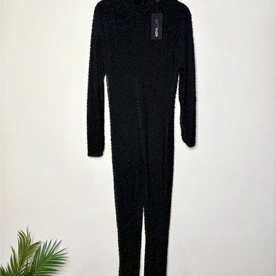 Mono negro adornado Nova Luxe Gianna manga larga ceñido al cuerpo grande nuevo Foto 1 de 4