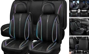 Fundas de asiento de coche de cuero napa, juego completo duradero negro camaleón iridiscente - Imagen 1 de 7