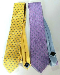 Tommy Hilfiger Ties Set of 2 Yellow and Purple with Turtles Birds Neckties - Picture 1 of 7