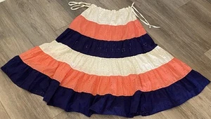 Anthropologie Hutch Skirt Fantine Colorblock Stripe Eyelet Lace Tiered Midi M - Picture 1 of 8