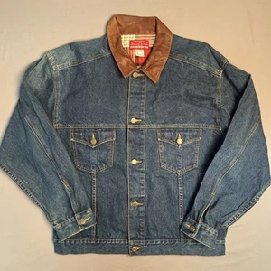 Vintage Marlboro Country Store Denim Jeans Trucker Jacke Gr. Large Lederkragen - Bild 1 von 8