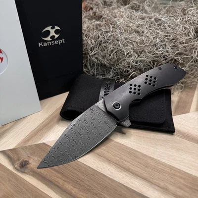 Kansept Entity K1036B3 Folding Knife – 3.52″ Damascus Blade, TiCin Titanium FL - Image 1 of 4