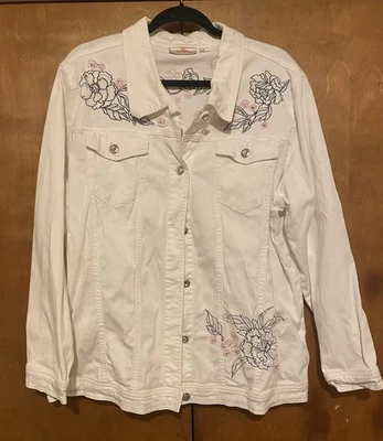 Quacker Factory White Denim Jacket Sz 1X Jewel Embellished Floral Embroidered - Image 1 of 4