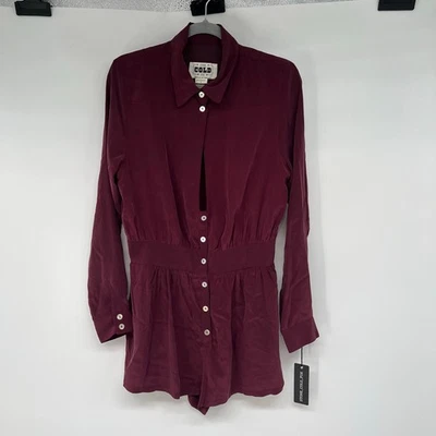 NWT Stone Cold Fox Riley Romper Women's Sze 3 Plum Front Button 100% Silk Cutout - Image 1 of 4