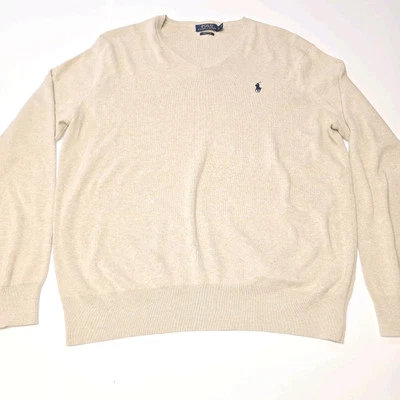 Suéter Polo Ralph Lauren Masculino M Bege Creme Decote V 100% Algodão Pima  - Imagem 1 de 4
