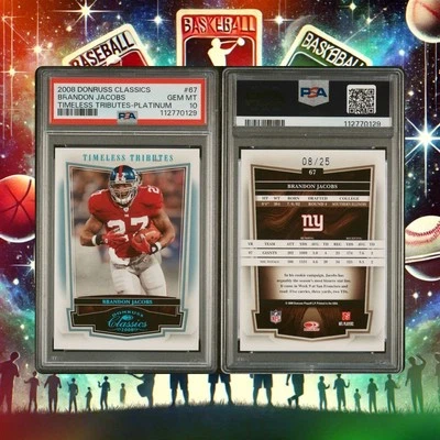 2008 DONRUSS CLASSICS TIMELESS TRIBUTES-PLATINUM 67 BRANDON JACOBS [8/25] PSA 10 - Image 1 of 4