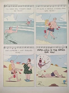1947 vintage Pepsi cola print ad. Cartoon Comic Strip Beach Scene  - Picture 1 of 1