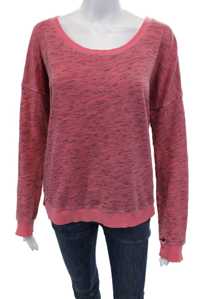 Espléndida sudadera para mujer manga larga cuello redondo rosa negro algodón talla pequeña Foto 1 de 4
