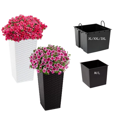 Blumenkübel Rattan Optik Eckig Blumentopf Pflanzgefäß Weiß Schwarz 5 Größen  - Bild 1 von 4