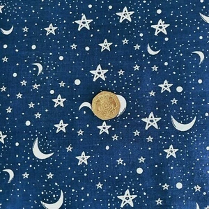 Blue Night Sky - Moon & Stars -  Polycotton print fabric/Material - 1 full metre - Picture 1 of 2