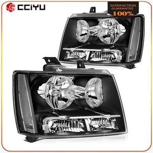 Headlights Assembly Fits 2007-2014 Chevy Suburban Black Housing Left+Right Pair - Picture 1 of 8