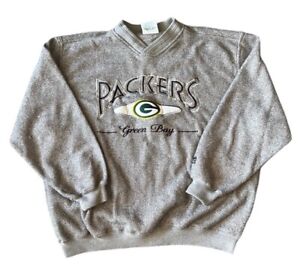 Vtg Lee Green Bay Packers Brown Vented V-Neck Men’s Sweater Size Large