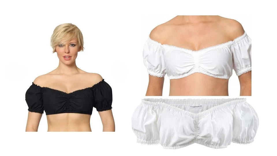 Dirndlbluse Gr 38  44 Stockerpoint Bluse B-2025 weiß schwarz Stockerpoint Carmen - Bild 1 von 1