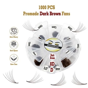 Mix 8D Dark Brown Lashes. 1000 Premade Volume Fans, Handmade Eyelash extensions. - Picture 1 of 36