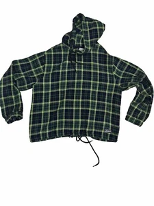 Zara Pullover Hooded Green Black Plaid Small/Medium Cinch Waist Poncho Style - Picture 1 of 11