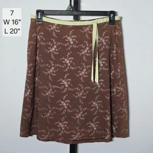 Trixxi Brown w/Floral Pattern Cotton Knee High Skirt Sz. 7 - Picture 1 of 7