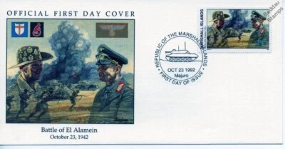 1942 WWII BATTLE OF EL ALAMEIN - ROMMEL & MONTGOMERY DESERT RATS Tanks Stamp FDC - Image 1 of 3