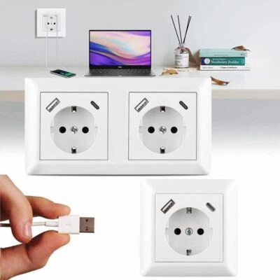 USB C Steckdose, Steckdose mit USB Ladegerät Anschluss und Typ C für Gira System - Bild 1 von 4