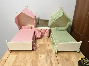 Vintage Barbie Bedroom Set 2 Canopy Beds 1967 Handcrafted Wood Furniture READ - Picture 1 of 15