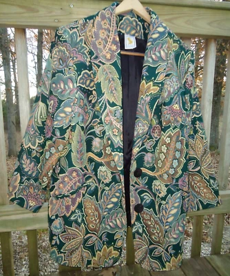 VTG Green Floral Tapestry Blazer Ascente 2X Shoulder Pads Pockets Granny Core - Image 1 of 4