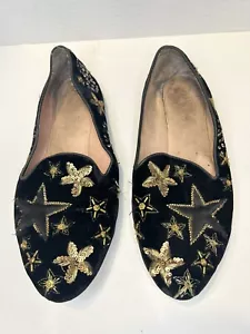 Kate Spade New York Stelli Black Star Velvet Embroidery Sequins Flats Sz 10 - Picture 1 of 9