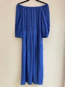 KLEID UK 6 MIDI OFF THE SHOULDER VON VANESSA SEWARD HERZDRUCK STAHL BLAU BRANDNEU MIT ETIKETT - Bild 1 von 5