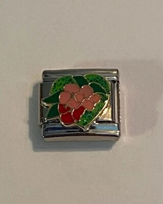 Flores rosas y rojas con corazón verde brillante - eslabón de 9 mm para pulsera italiana con dije Foto 1 de 4