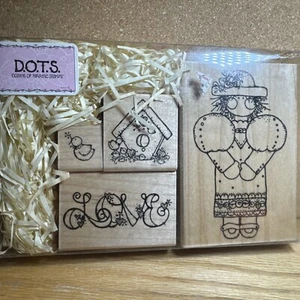 DOTS Miss June - VICTORIA Rubber Stamp Set of 4 Wood Mounted BIRD HOUSE LOVE NIP - Picture 1 of 10