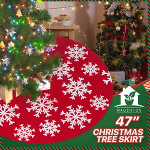 47 Inch Round Christmas Tree Skirt Buffalo Plaid Pattern Home Mat Holiday Décor - Picture 1 of 8