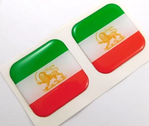 Iran flag Square Domed Decal car bike gel stickers 1.5" 2pc - Imagen 1 de 2