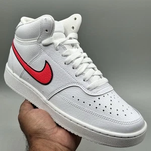 Nike Women Size 9 Shoes Court Vision Mid (CD5436-102 "White/Crimson" Sneakers - Picture 1 of 9