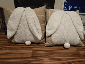 Way to Celebate Brown Bunny Pillow Pair 14x14 - Picture 1 of 5