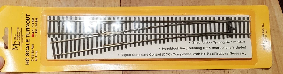 Micro Engineering HO Scale #14-805 #6 LEFT Hand Turnout Code 70 Nickel Silver - Image 1 of 1